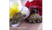 Ladies Earrings Turtle Carving Wooden Painting